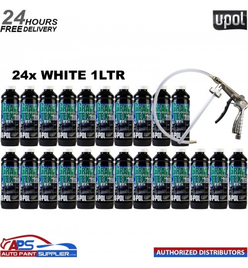 24X U-POL GRAVITEX PLUS HS STONE CHIP COATING PROTECTER 1L WHITE WITH GUN